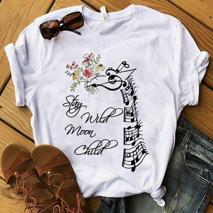 Giraffe Music Style Shaped And Flowers Stay Wild Moon Child Shirt Giraffe Music Style Shaped And Flowers Stay Wild Moon Child Shirt