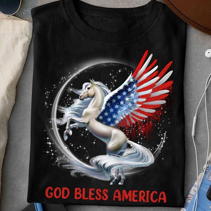 God Bless America Flying Horse Flag Of America Glitters Shirt God Bless America Flying Horse Flag Of America Glitters Shirt