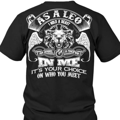 God Wings Lion As A Leo I Hold A Beast An Angel A Madman In Me Shirt (Back Side)