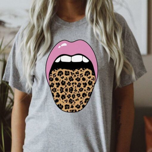 Graphic Mouth Open With Leopard Tongue Shirt