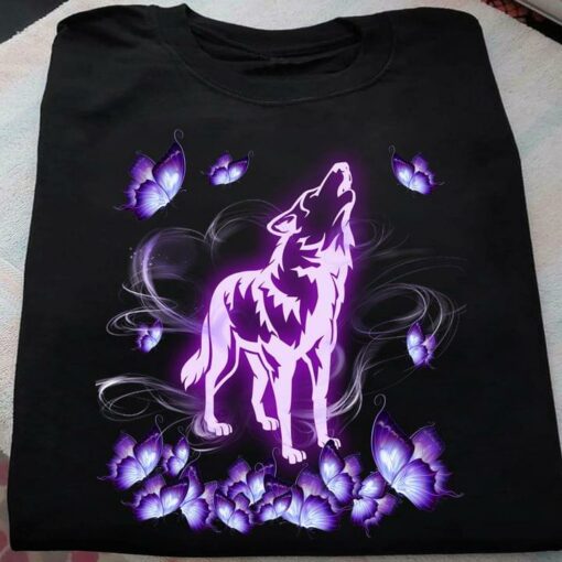 Graphic Purple Wolf Butterflies Shirt