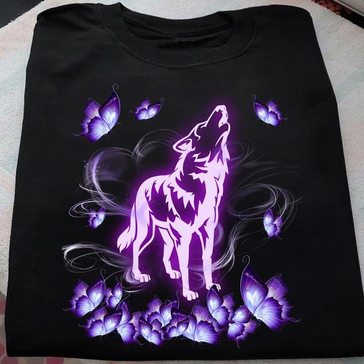 Graphic Purple Wolf Butterflies Shirt Graphic Purple Wolf Butterflies Shirt