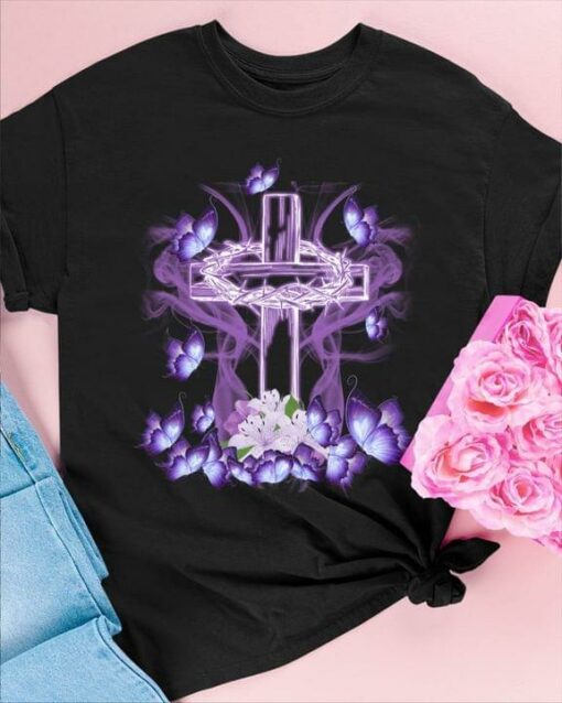 Graphic The Holy Cross Butterflies Flowers Shirt
