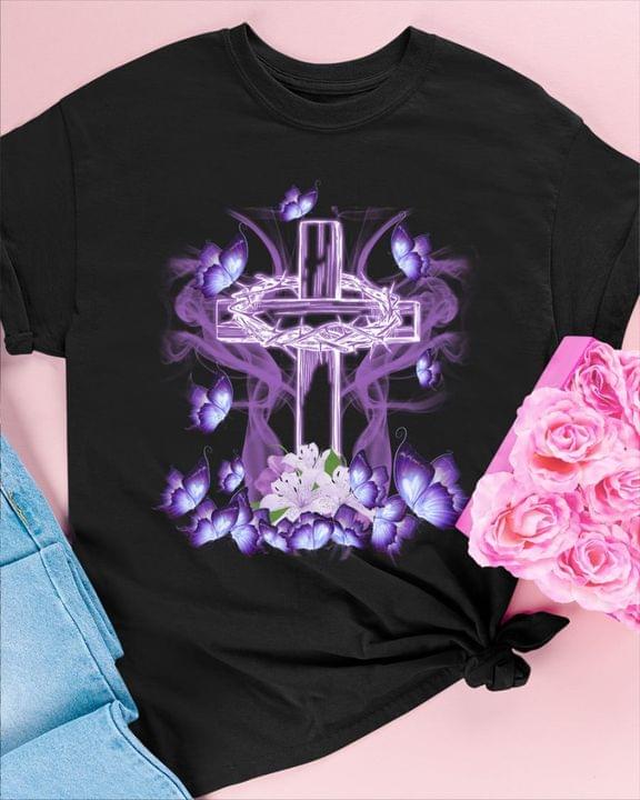 Graphic The Holy Cross Butterflies Flowers Shirt Graphic The Holy Cross Butterflies Flowers Shirt
