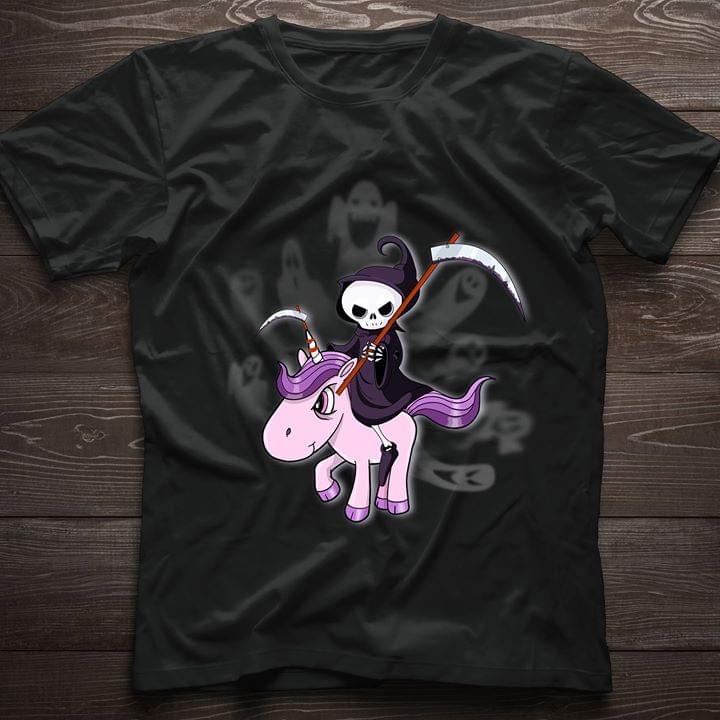 Grim Reaper Riding A Purple Unicorn Halloween Shirt Grim Reaper Riding A Purple Unicorn Halloween Shirt