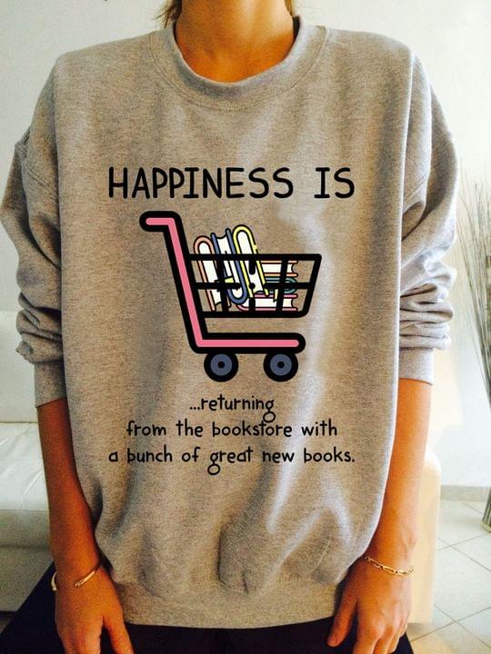 Happiness Is Returning From The Bookstore With A Bunch Of Great New Books Cartoon Cart Shirt Happiness Is Returning From The Bookstore With A Bunch Of Great New Books Cartoon Cart Shirt