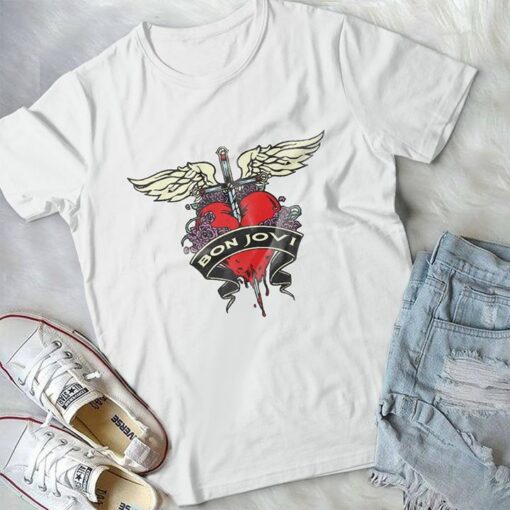 Holy Sword Angel Wings Throw Blooding Heart Bon Jovi Shirt