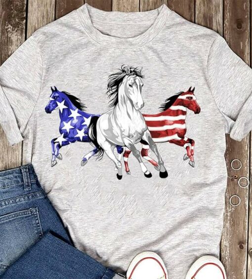 Horses Mixed American Flag Shirt
