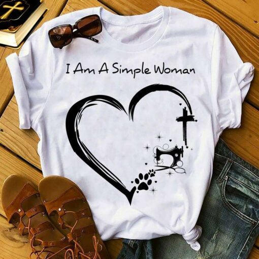 I Am A Simple Woman Heart Dog Footprint Sewing Machine The Holy Cross Shirt